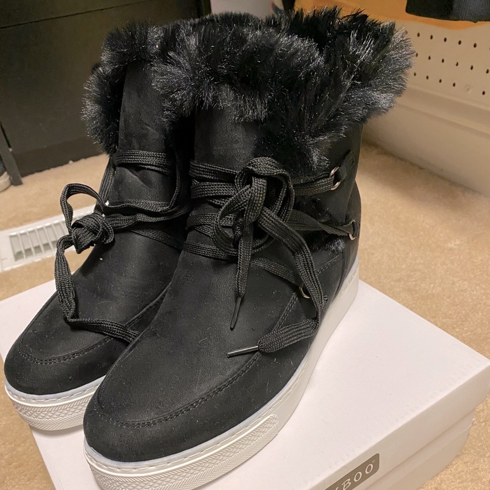 Furry black boots